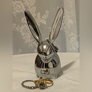 UMBRA Shiny Bunny Ring Holder/Figurine - polished Chrome, EUC